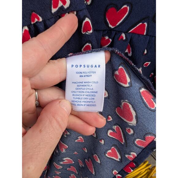 Pop Sugar Women’s Long Sleeve Mini Dress Sz L Puff Sleeve Navy Red Hearts - Picture 8 of 9